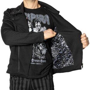 Kreepsville 666 Black Fleece Biker Moto Jacket Embroidered Bats S-M-L-XL-2XL-3XL